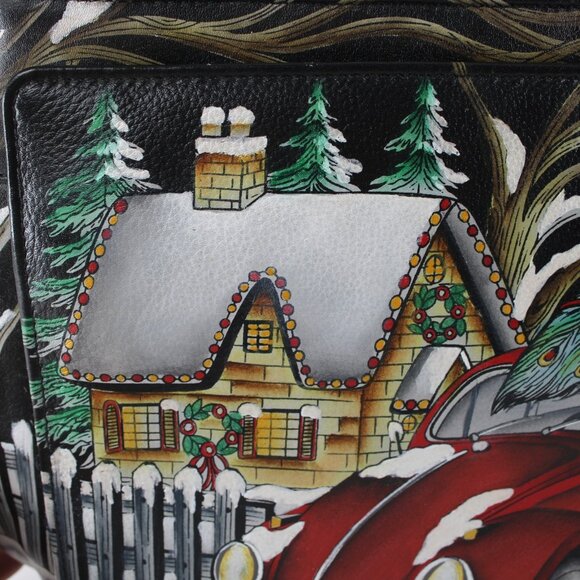 Anuschka Purse 11 x 9x3 Multi Color Red Bug Holiday Painted Leather Purse - Picture 12 of 12
